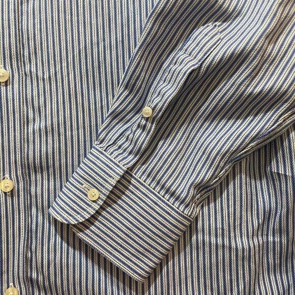 John W. Nordstrom Mens Striped Egyptian Cotton Button-Up Shirt L Blue/White - Picture 7 of 16